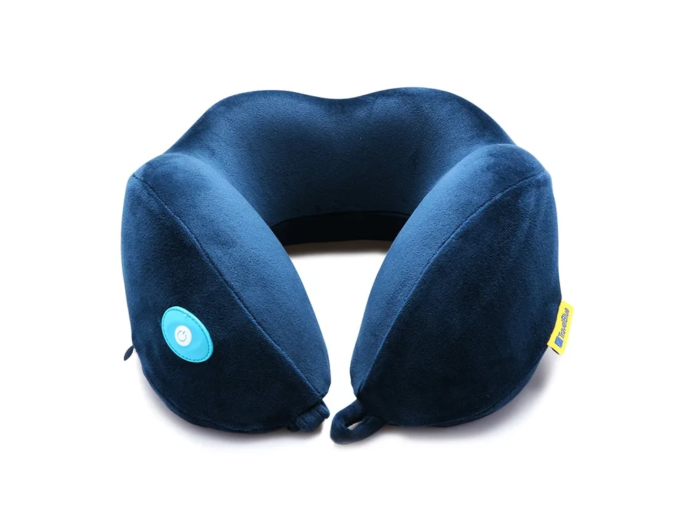 Подушка для путешествий со встроенным массажером «Massage Tranquility Pillow», синий с логотипом СПб - фото № 1